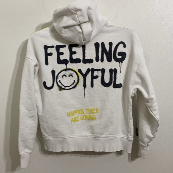 ZARA SMILEY WORLD Girls Hoodie Sweatshirt 13/14 Cream Graphics Collab Kids - Picture 2 of 12